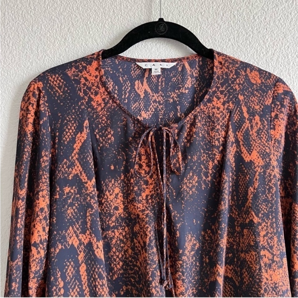 Cabi Python Snake Print Border Wrap Blouse Top V-… - image 6